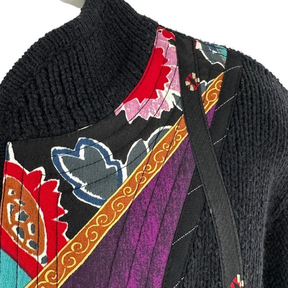 Koos of Course Black Silk/Wool Quilted Artsy Long Duster Cardigan Size L Sweater - Picture 4 of 6